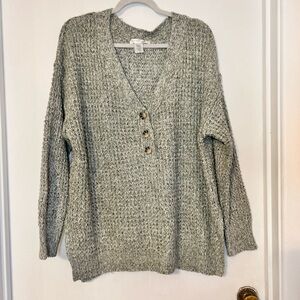 STATE Sage-Tone V-Neck Button-Front Knit Sweater